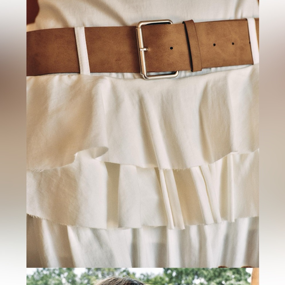 Zara BELTED RUFFLED DRESS with brown belt - Picture 3 of 15